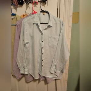 Massimo Dutti Sky Blue Casual Button-Down Linen Shirt